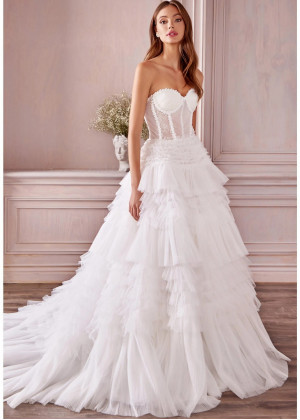 Strapless Ivory Pleated Tulle Layered Wedding Dress
